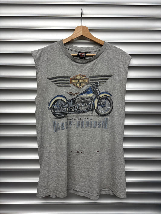 Vintage Harley Blue Bike Cutoff - XL
