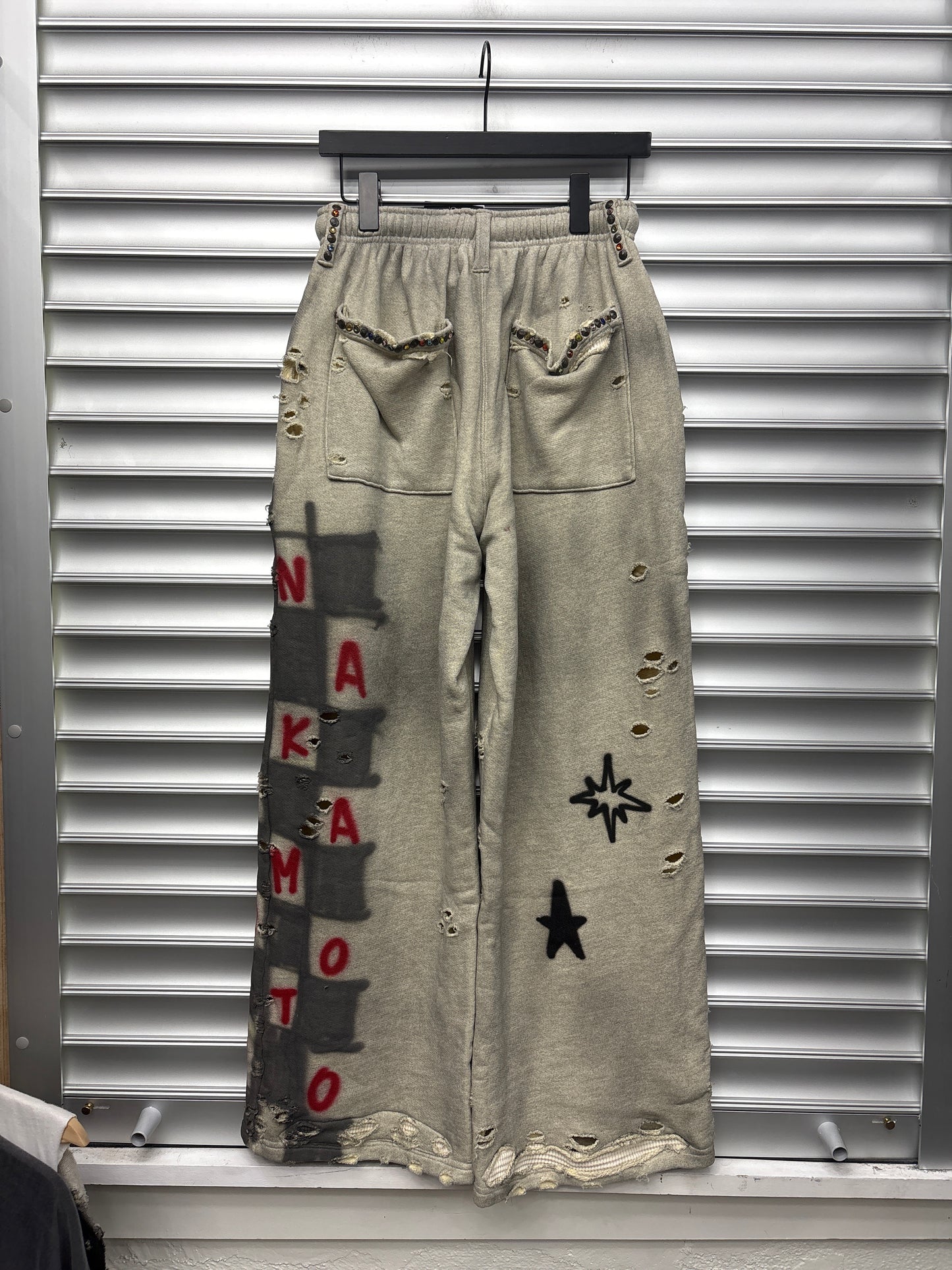 Satoshi Nakamoto Grey Checkerboard Studded Sweatpants - M