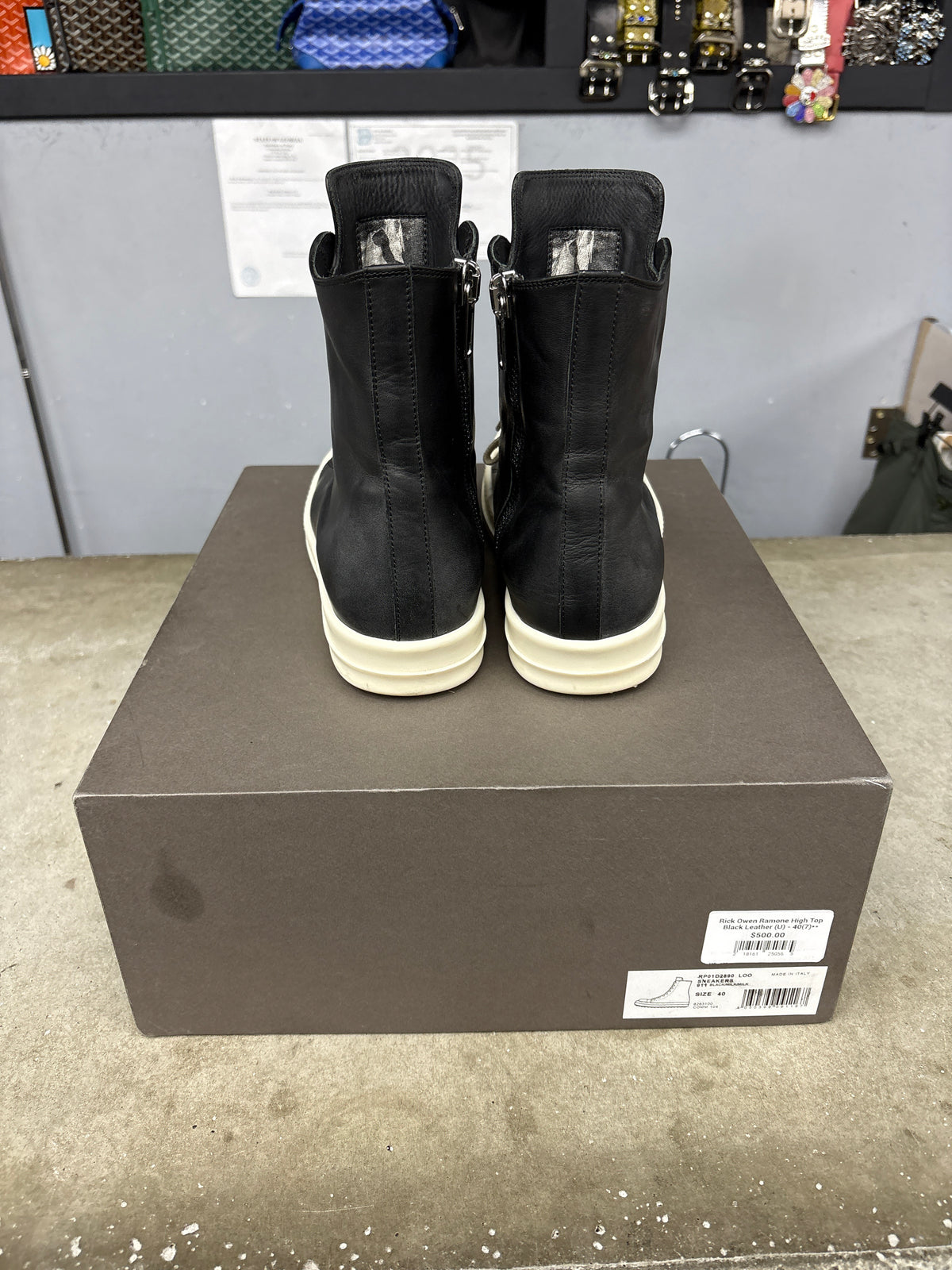 Rick Owen Ramone High Top Black Leather (U) - 40(7)**