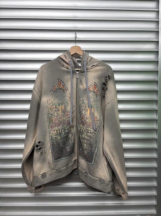 Who Decide War Distressed Grey Zip Up - XS