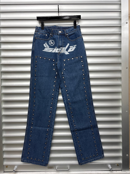 Sicko Double Knee Studded Denim - L**