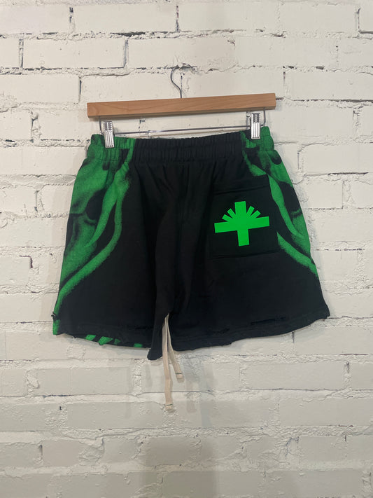 Vertabrae Green Skull Shorts - S