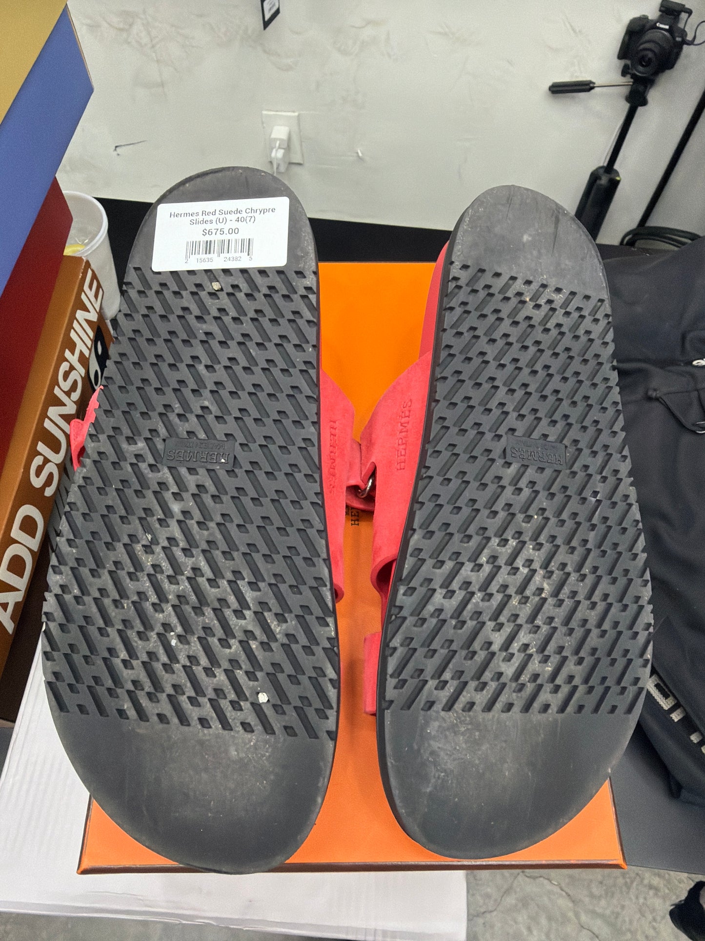 Hermes Red Suede Chrypre Slides (U) - 40(7)