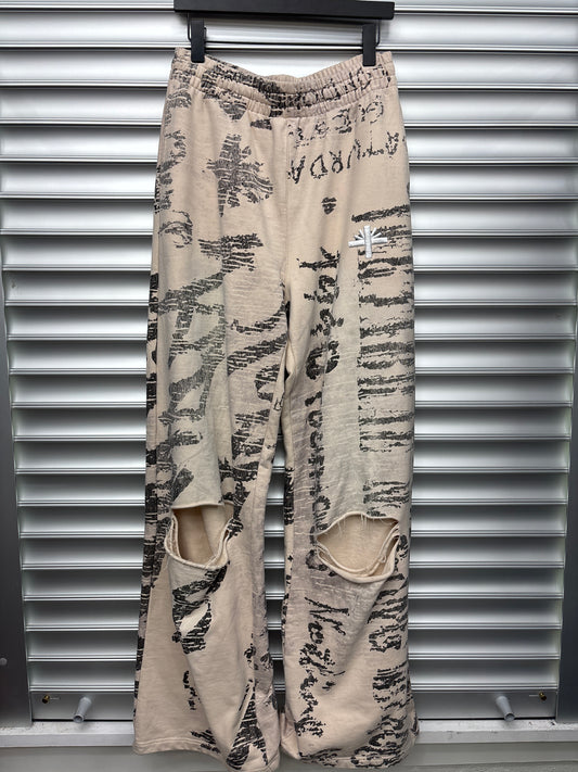Vertabrae Distressed Tan Sweatpants - L