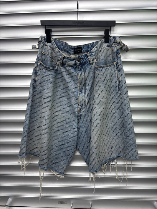 Balenciaga All Over Print Denim Shorts - M