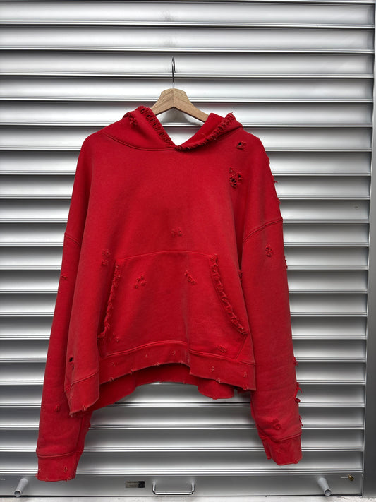 Raspberry Distressed Red Hoodie - Large