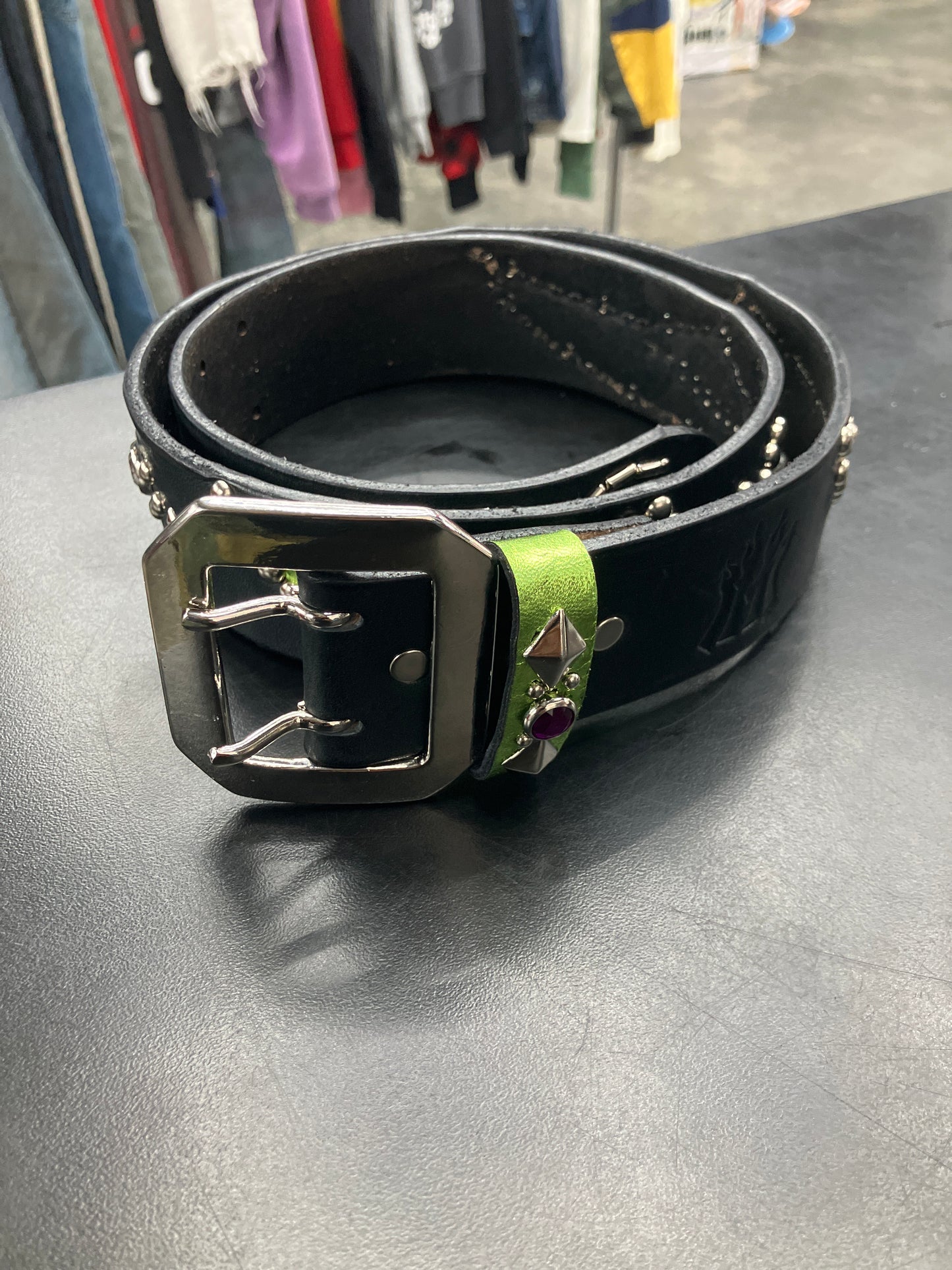 Mannahatta Green Python Studded Belt - 32