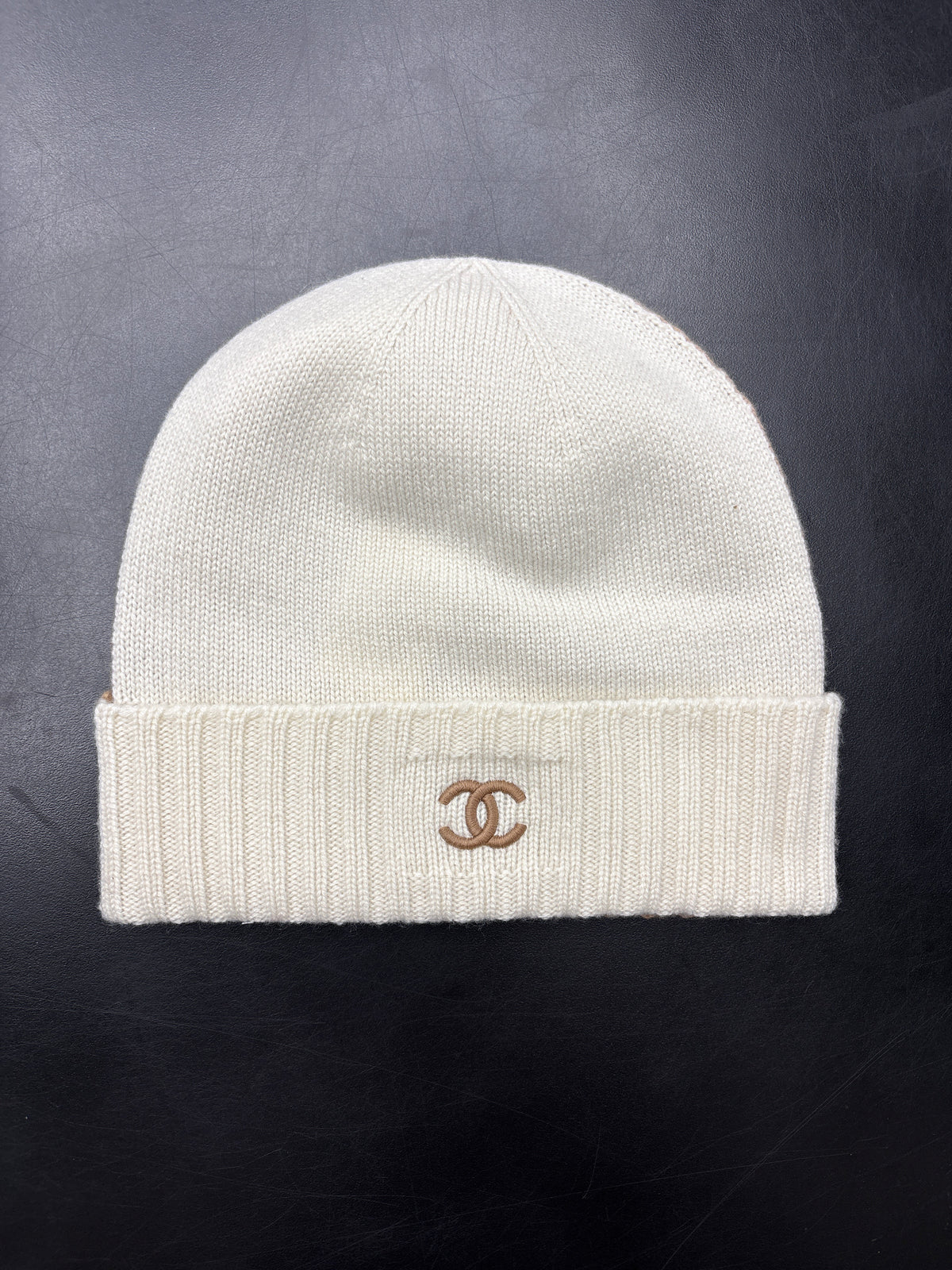 Chanel Split Tan/Creme Beanie**
