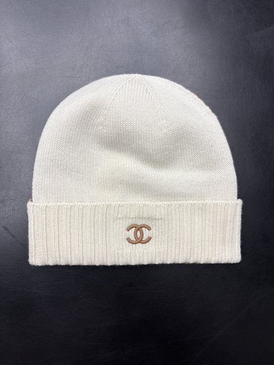 Chanel Split Tan/Creme Beanie**