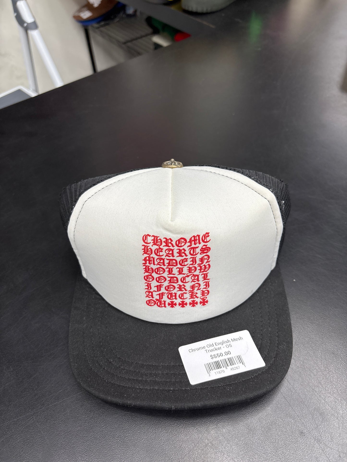 Chrome Old English Mesh Trucker - OS