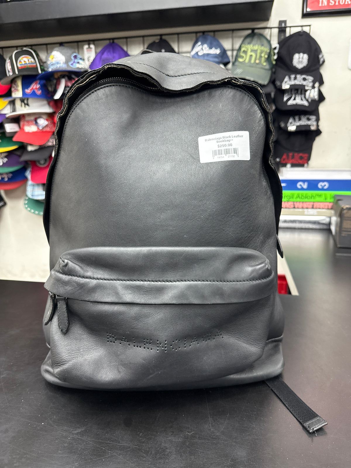 Balenciaga Black Leather Bookbag**