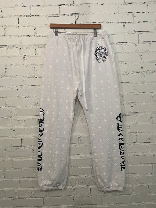 Brand New White Monogram Chrome Hearts Sweatpants - L