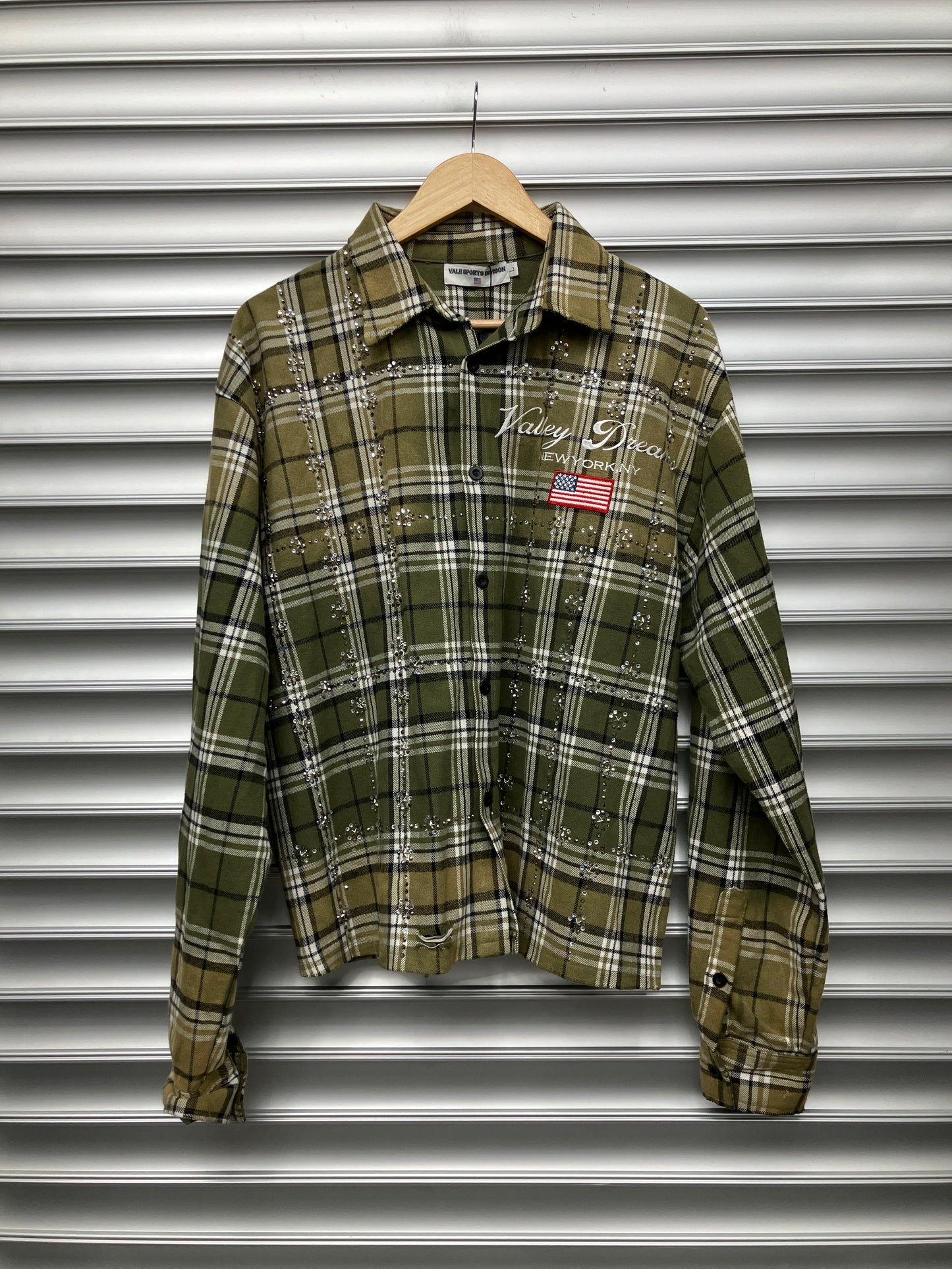 Vale Olive Rhinestone Flannel - L