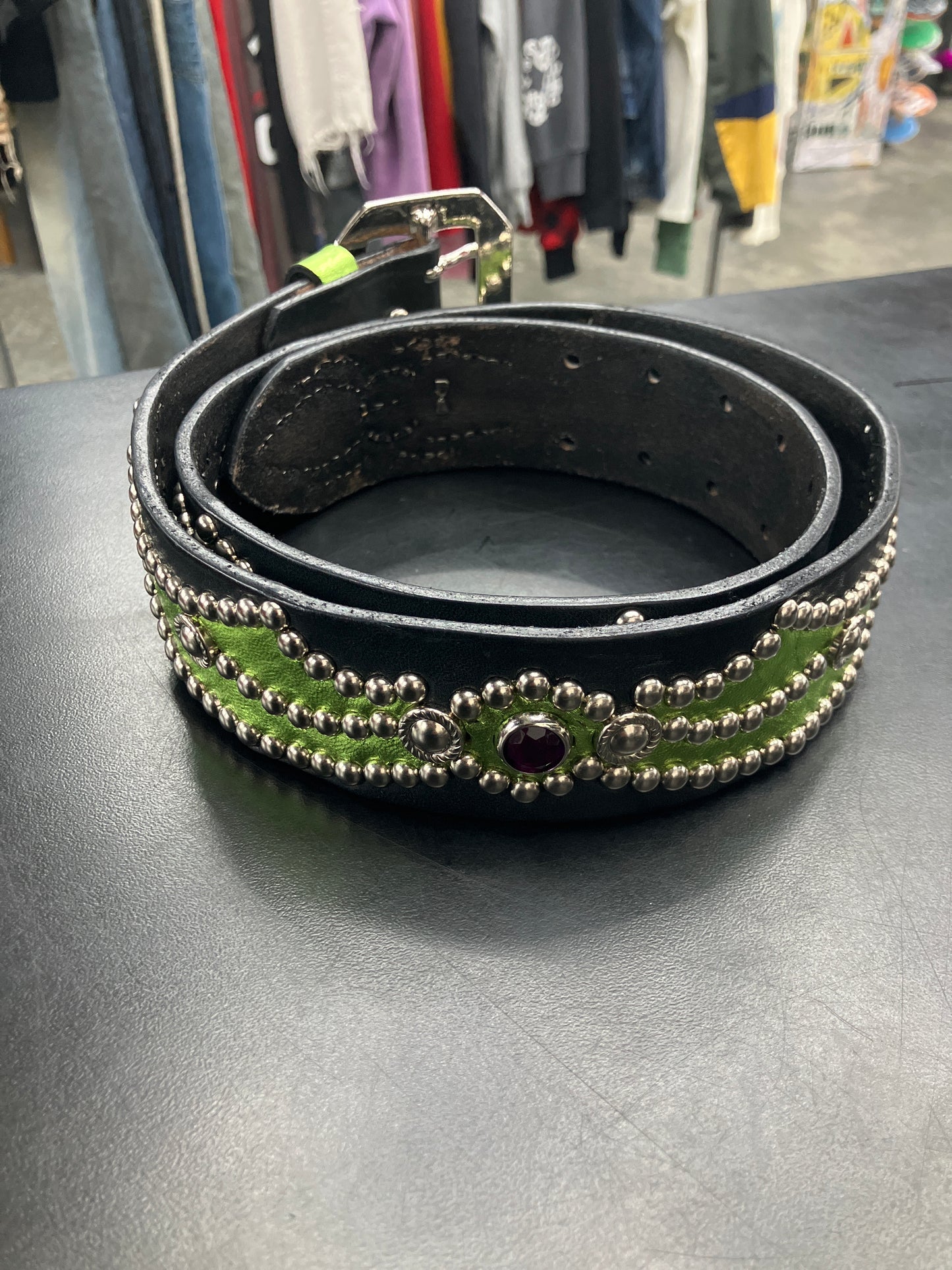 Mannahatta Green Python Studded Belt - 32