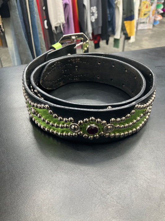 Mannahatta Green Python Studded Belt - 32