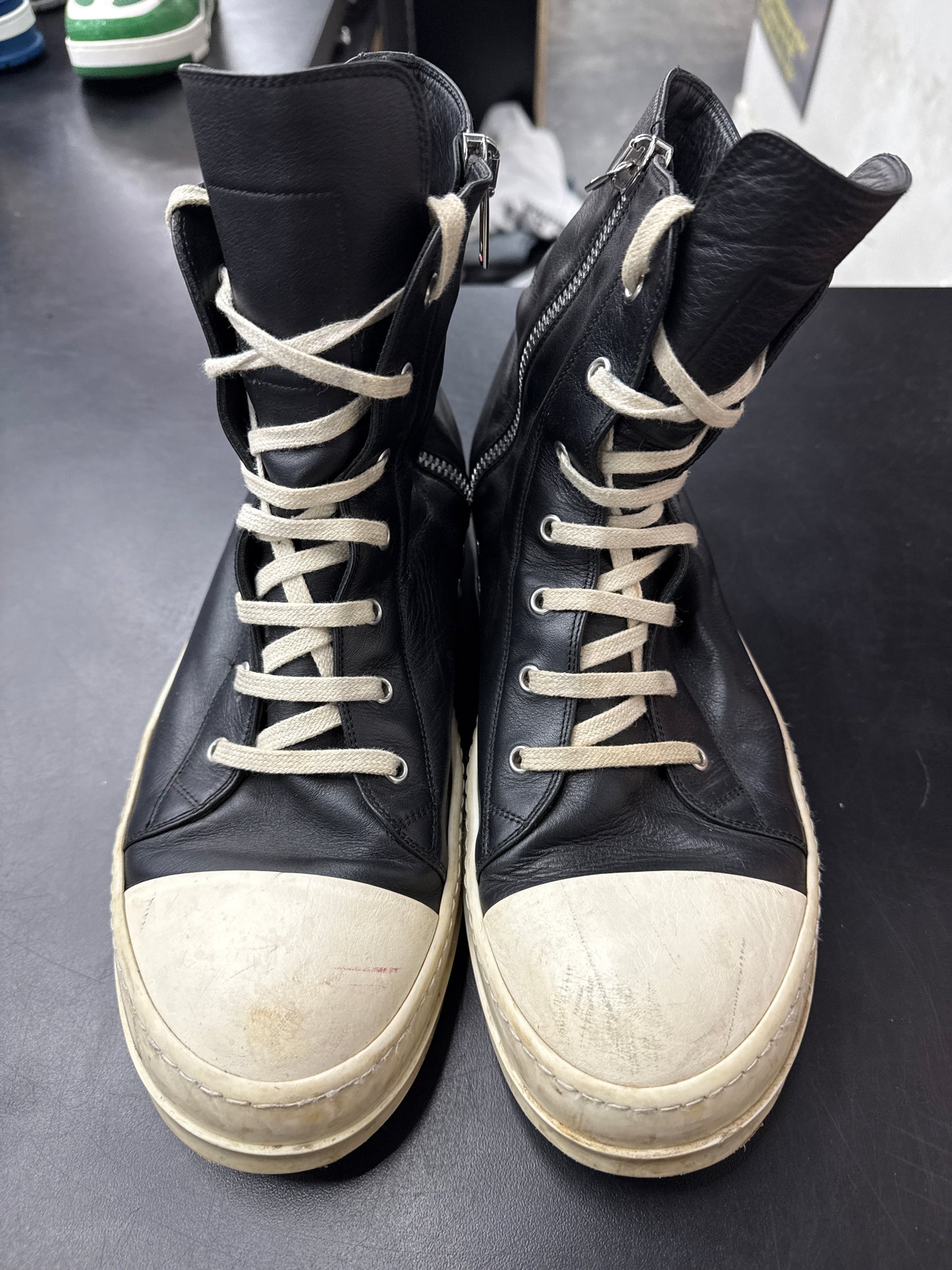 Rick Owen Ramone High Black Leather (U) - 45(12) (NB)