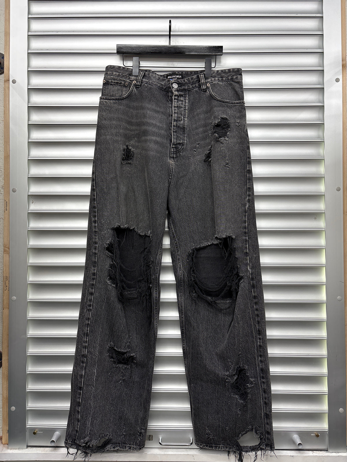 Balenciaga Charcoal Wash Distressed Baggy Denim - M**