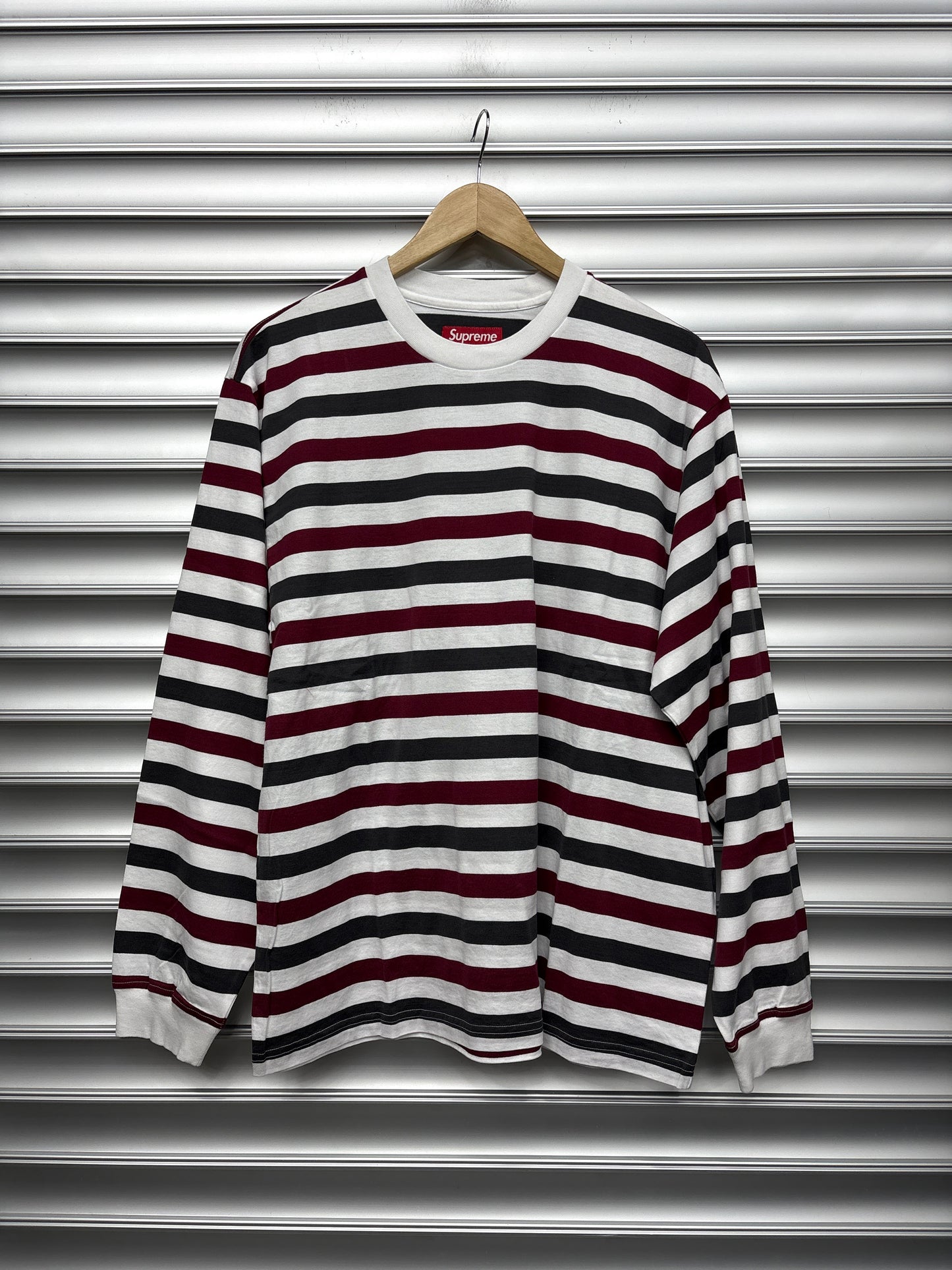Supreme Maroon Striped Longsleeve - M**