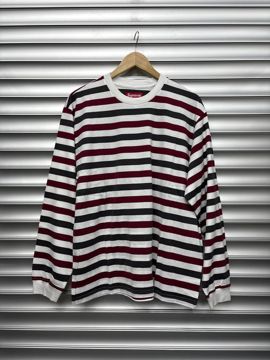 Supreme Maroon Striped Longsleeve - M**