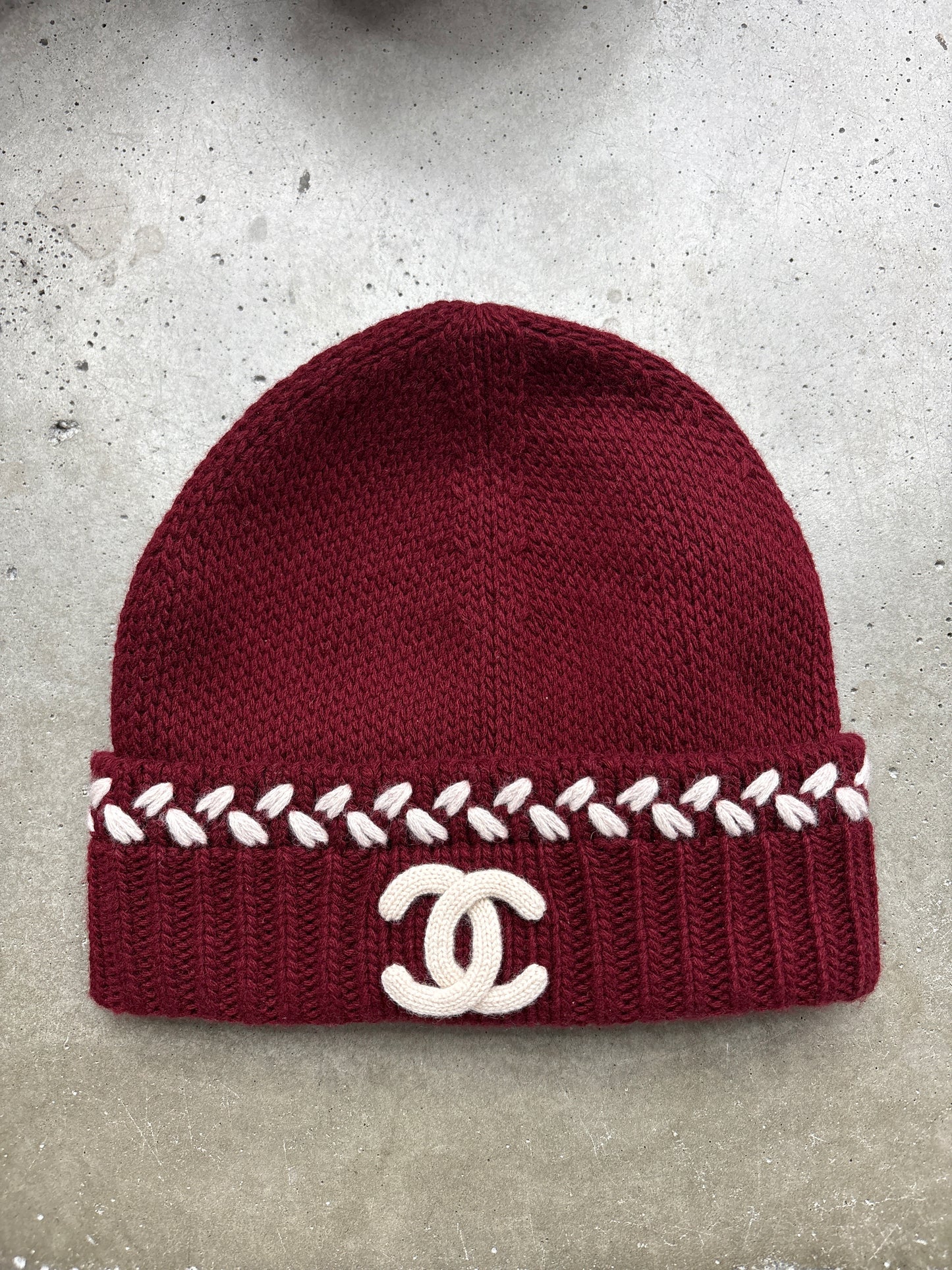 Chanel Burgundy Knit Beanie