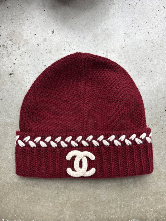 Chanel Burgundy Knit Beanie
