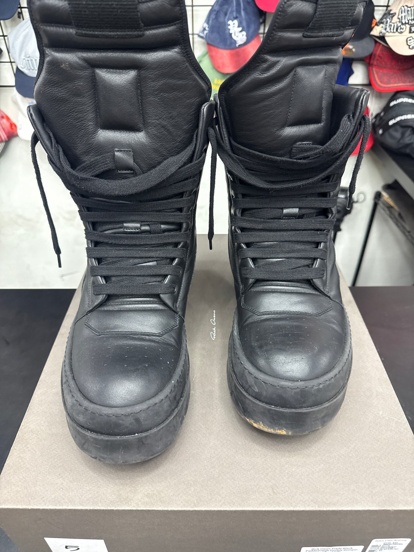 Rick Owen Triple Black Padded High Double Bumper (U) - 42(9)