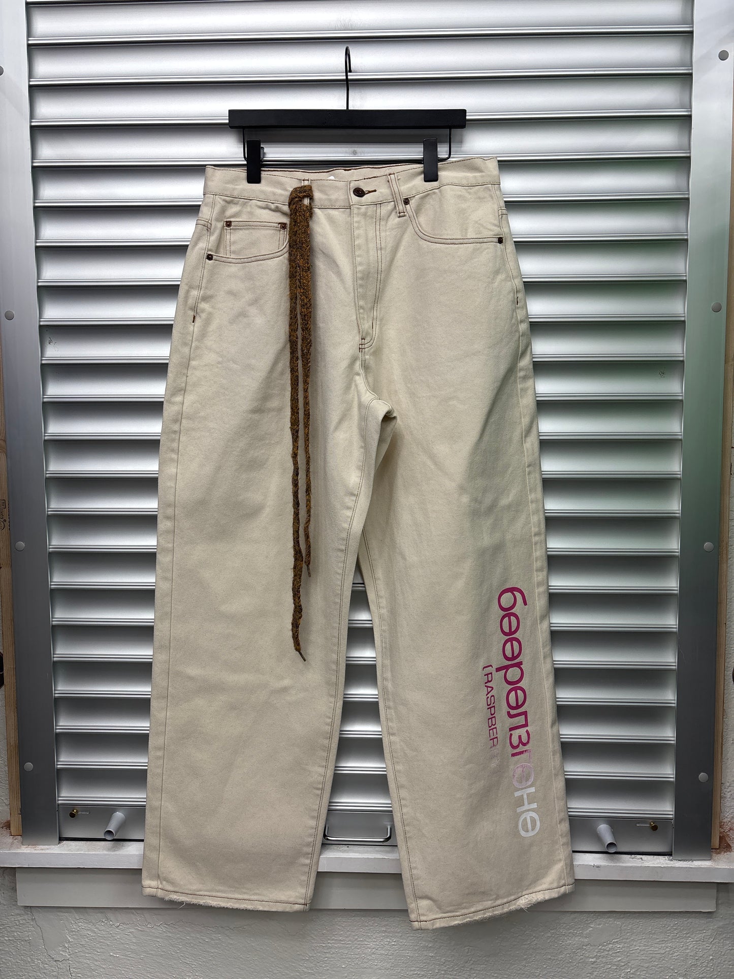 Raspberry Pink Gradient White Denim - M