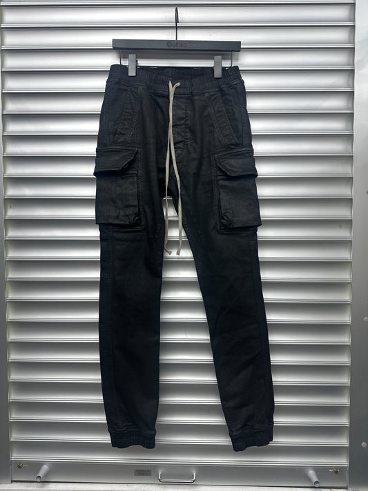 Rick Owens Black Wax Cargo Joggers - 46**