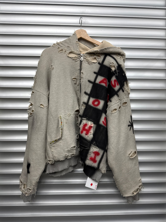 Satoshi Nakamoto Studded Distressed Checkboard Hoodie - M