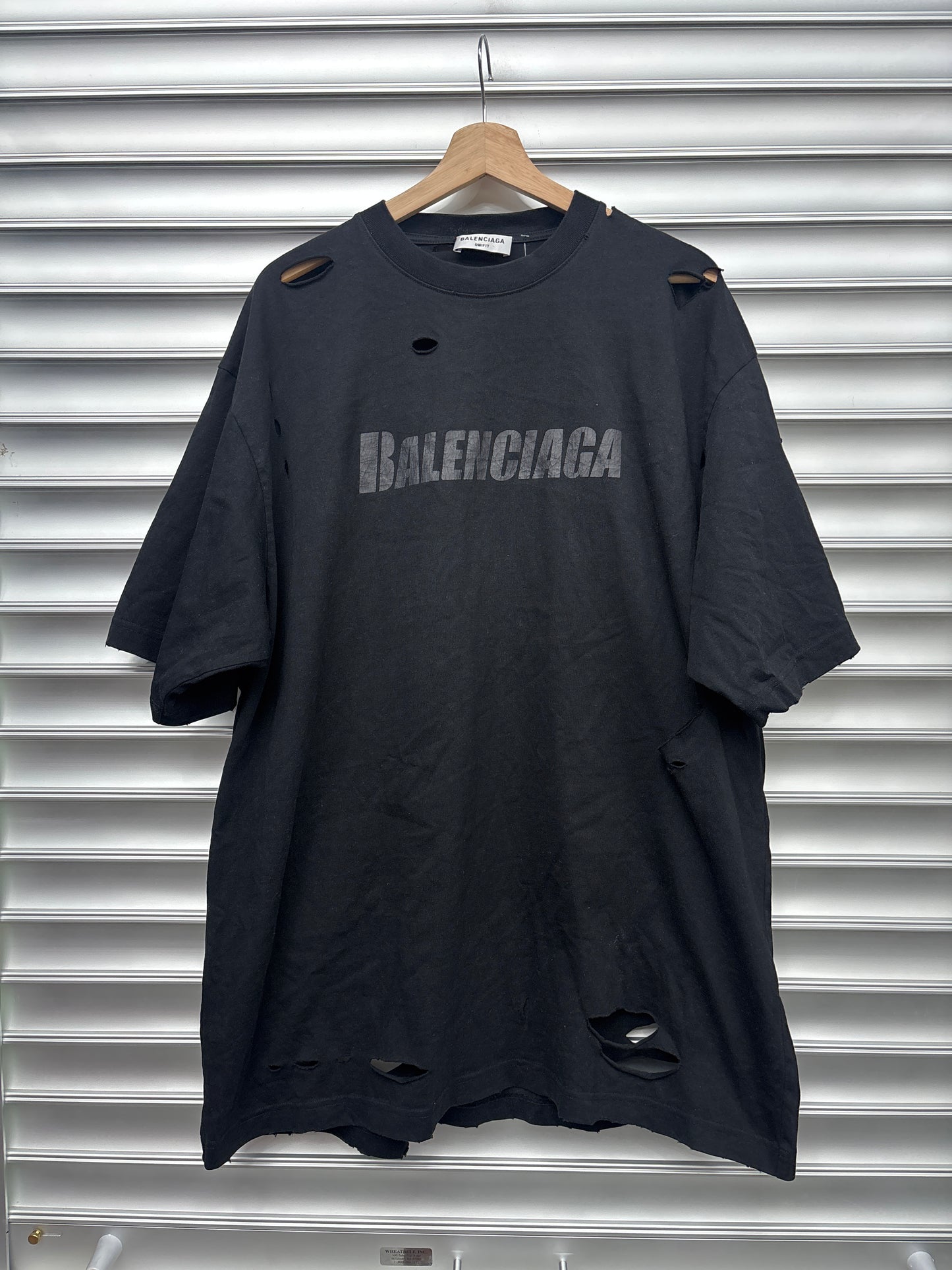 Balenciaga Distressed Black Logo Tee - S