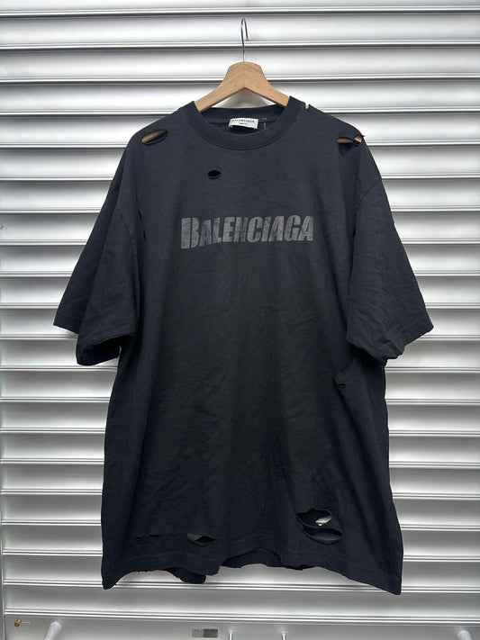Balenciaga Distressed Black Logo Tee - S