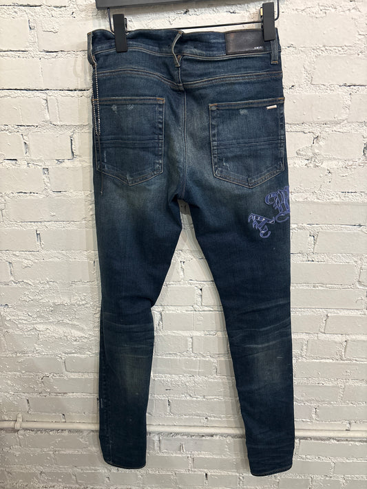 Amiri Blue Bandana Denim - 30