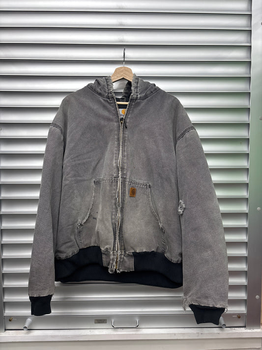 Faded Black Carhartt Hooded Jacket - L