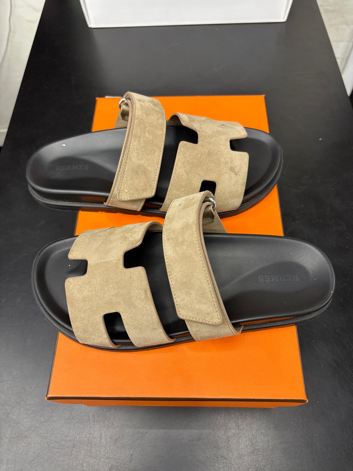 Hermes Brown Suede Chrypre Slides (U) - 41.5