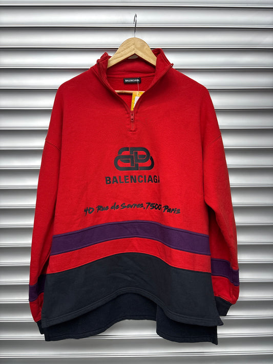 Red Balenciaga Quarter Zip - S