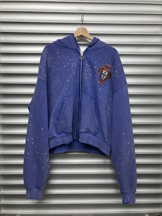 Vale Blue Rhinestone Zip Up - Large