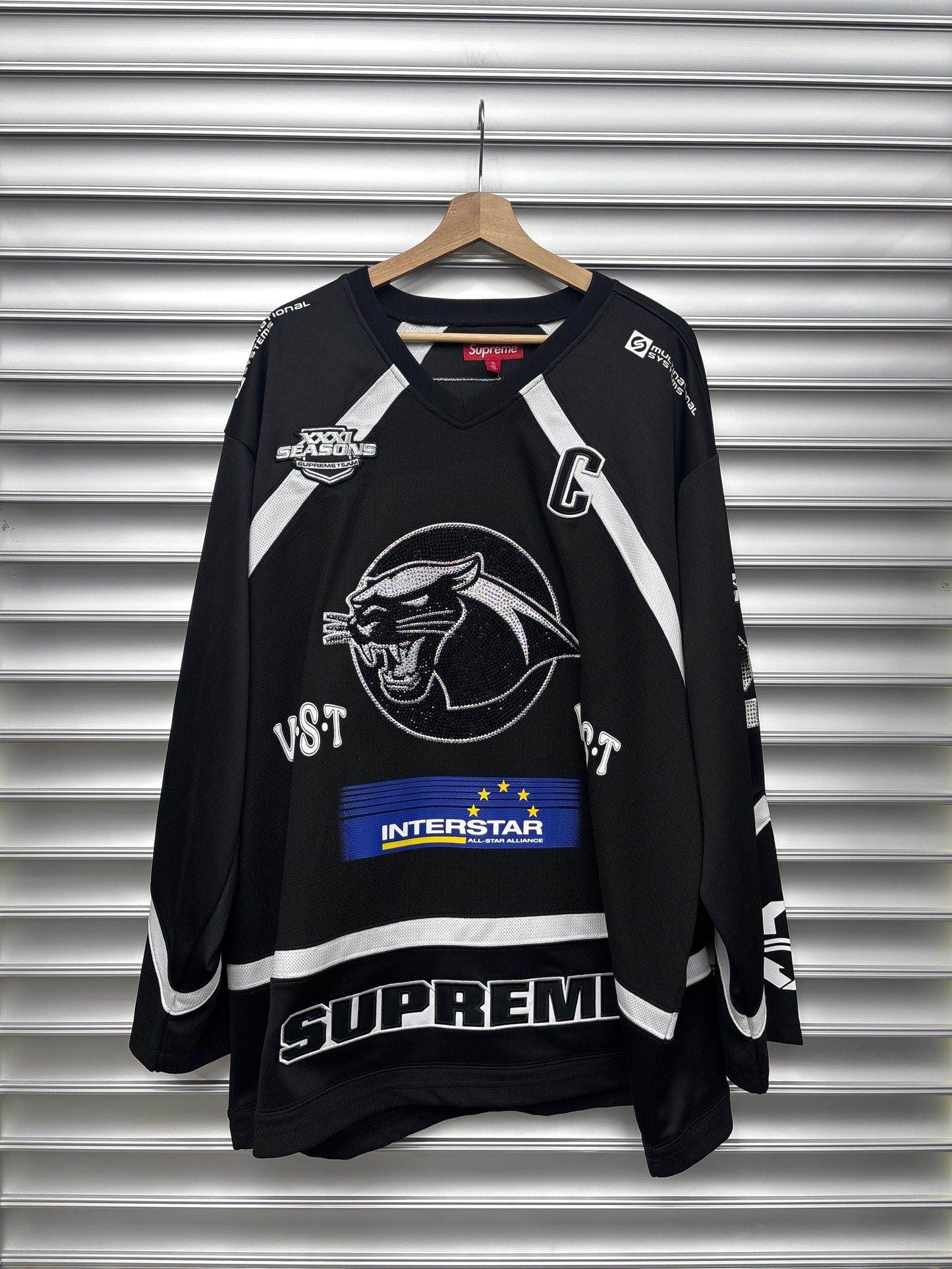 Supreme Panthers Rhinestone Long Sleeve Jersey - XL