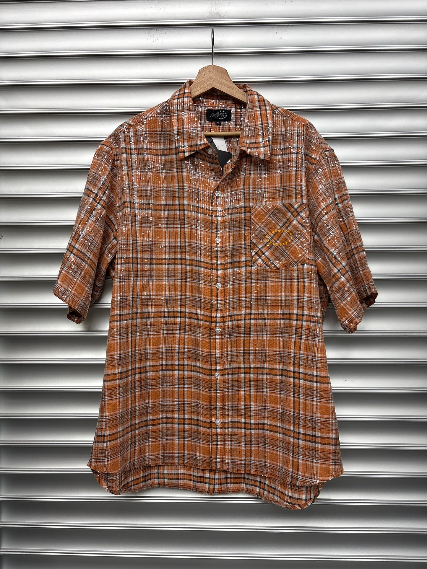 AFB Orange Sequin Button Down - XL**