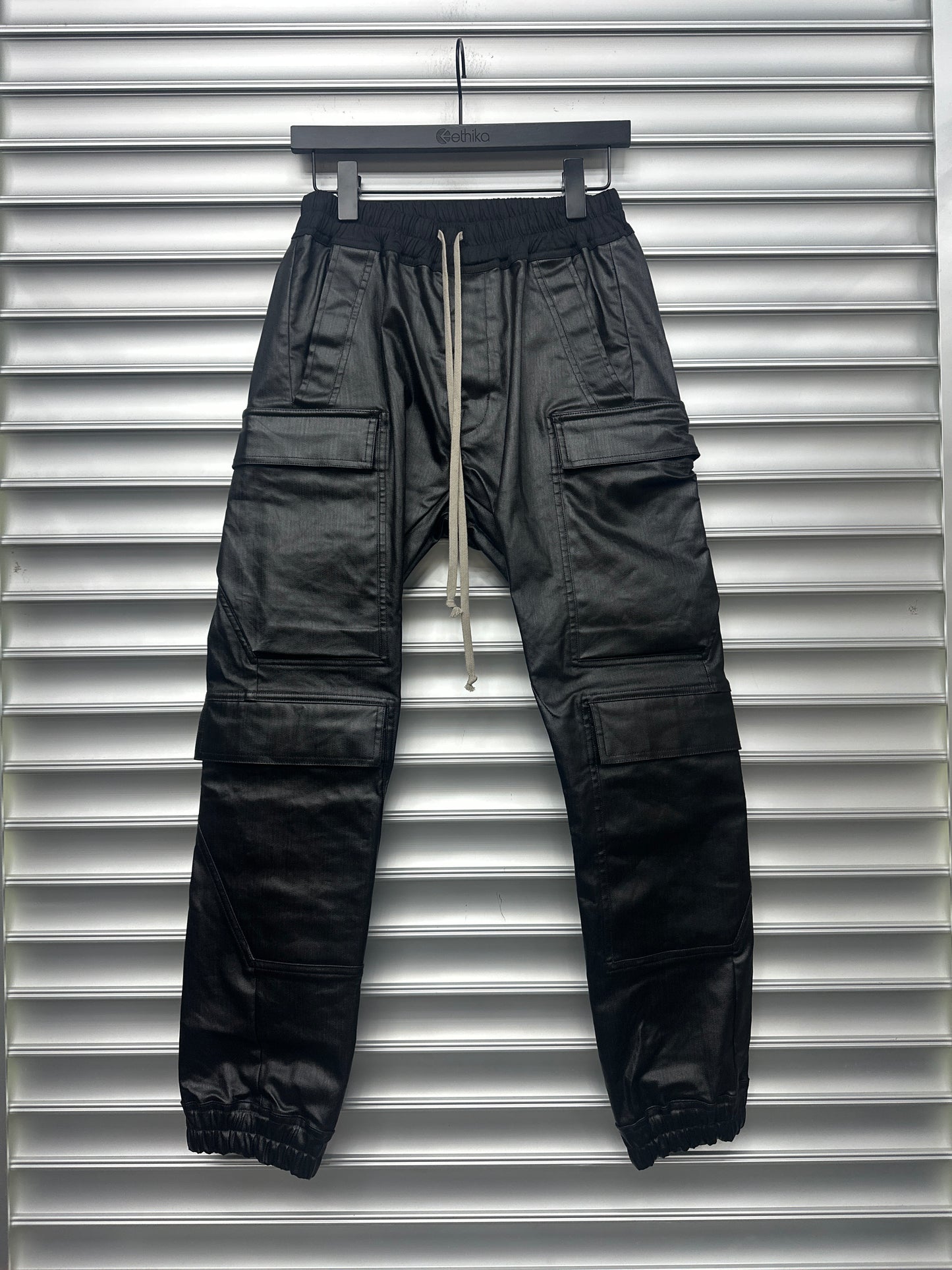 Rick Owens Black Shimmer Cargo Pants - 46