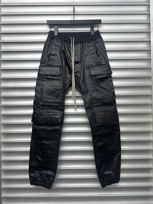 Rick Owens Black Shimmer Cargo Pants - 46**