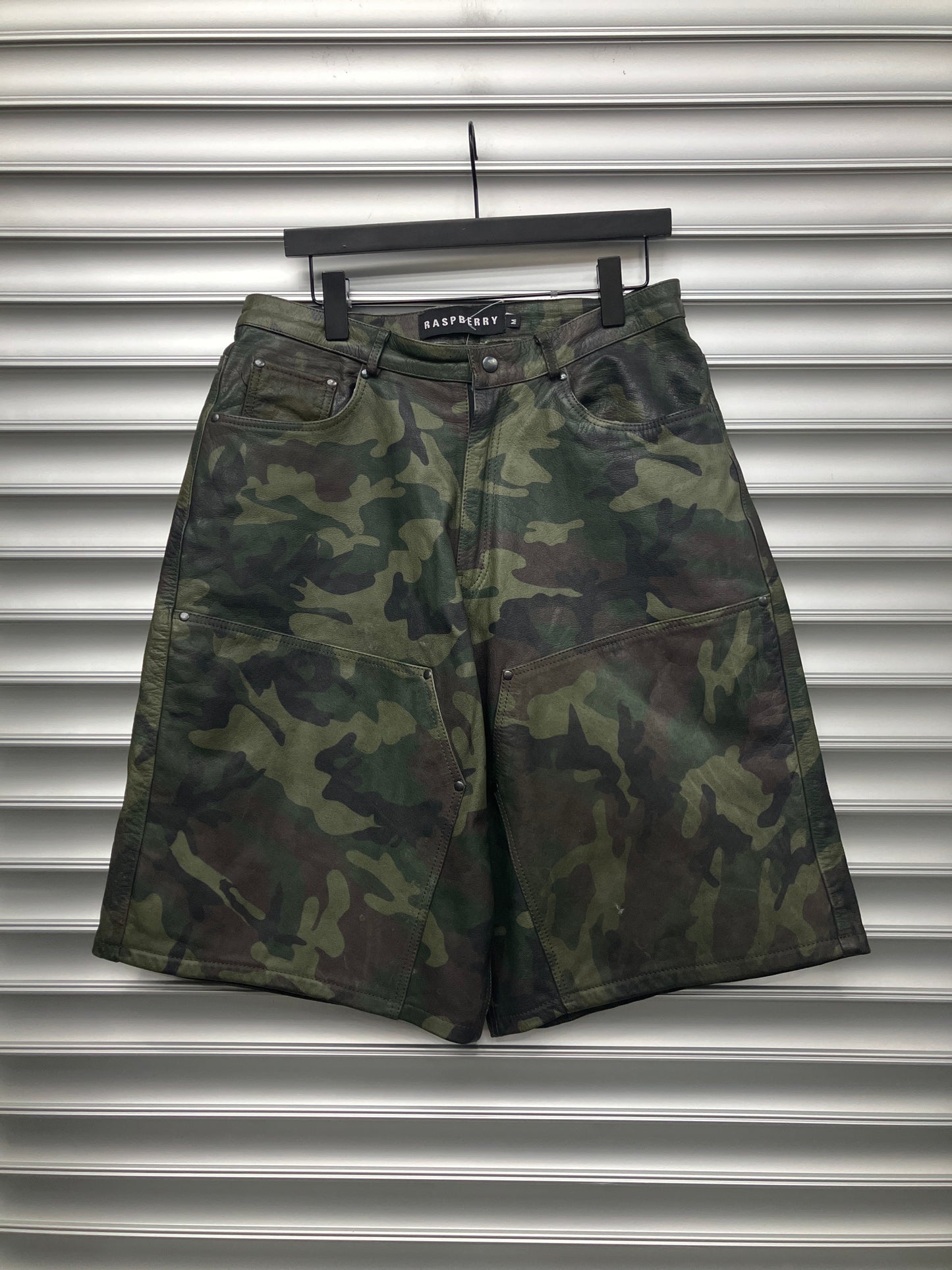 Raspberry Camo Leather Shorts - M