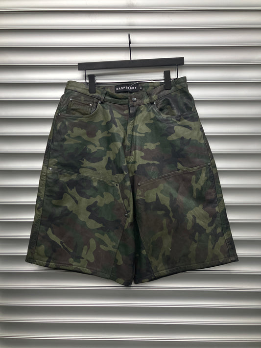 Raspberry Camo Leather Shorts - M