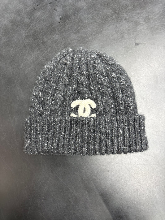 Chanel Grey/Creme Knit Beanie**