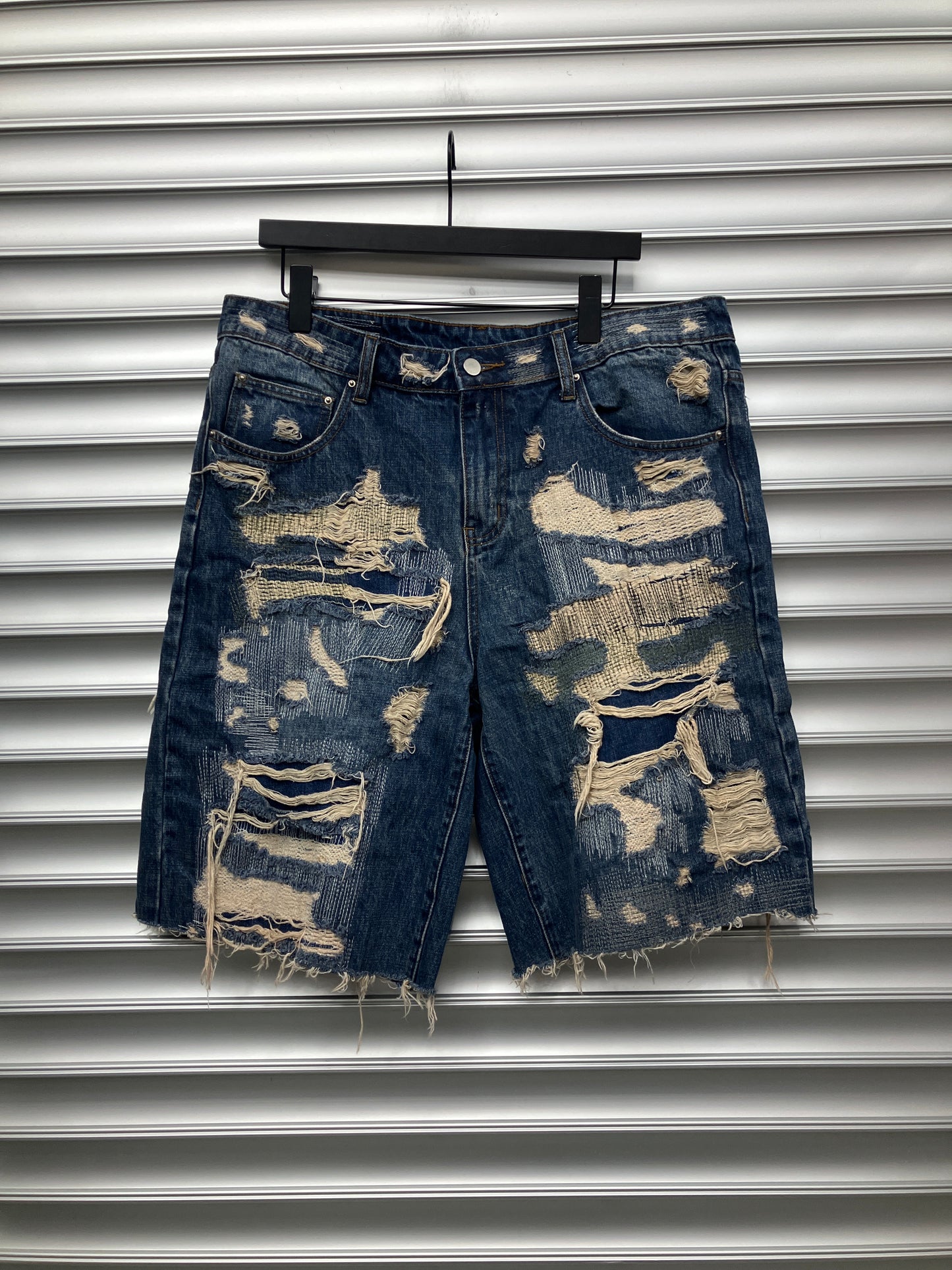 Handmade Distressed Boro Denim Shorts - 36