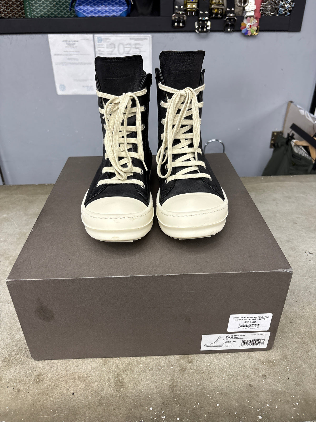 Rick Owen Ramone High Top Black Leather (U) - 40(7)**
