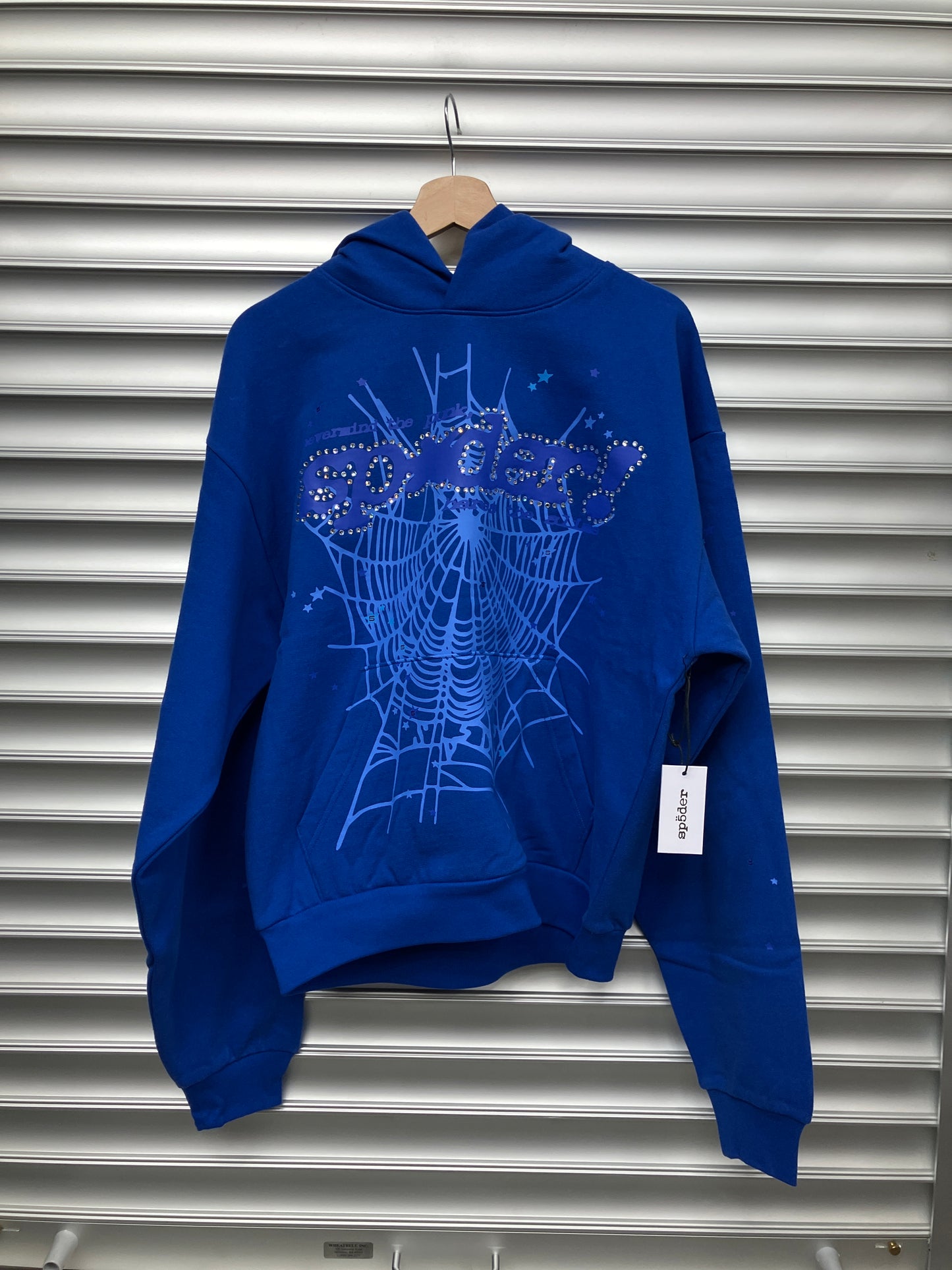 Spider Rhinestone Blue Hoodie - M