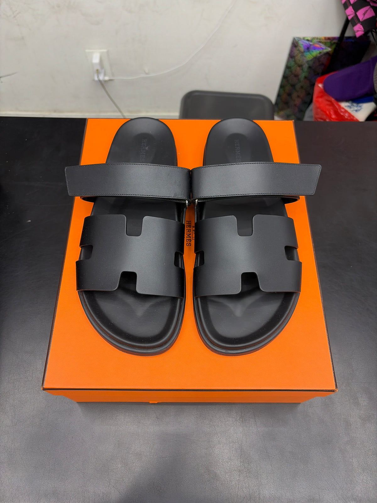 Hermes Chrypre Black Slide (U) - 44.5**