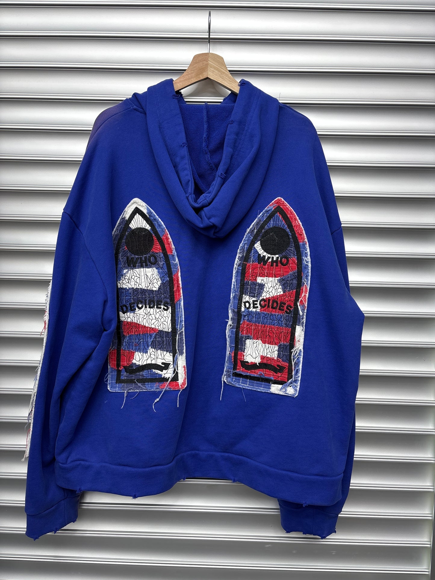 Who Decides War Blue Embroidered Hoodie - S
