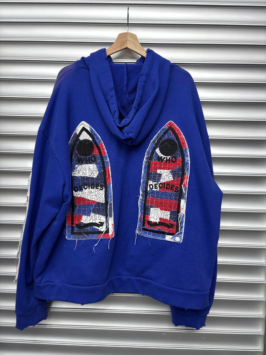 Who Decides War Blue Embroidered Hoodie - S