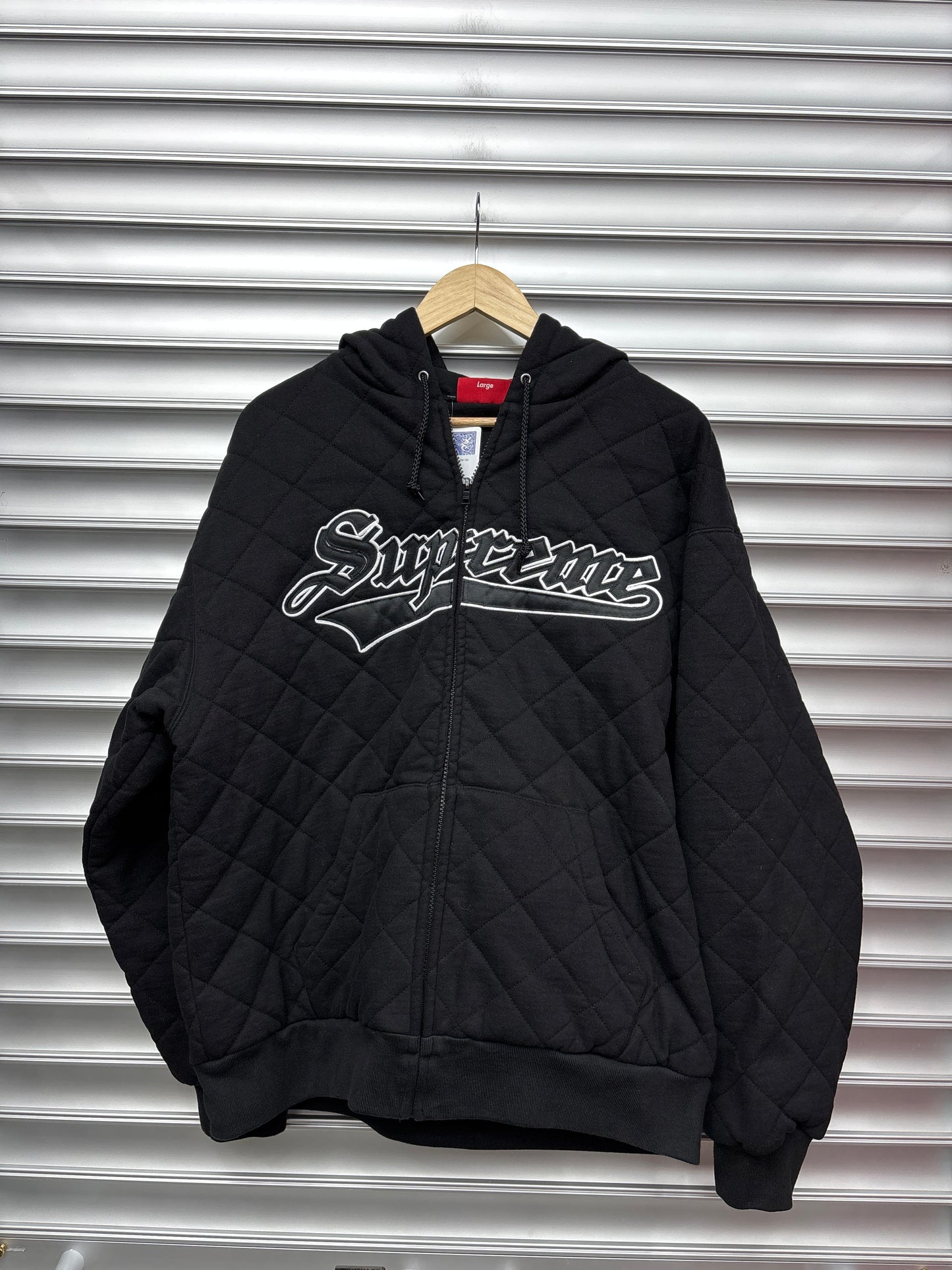 Supreme Quilited Black Zip Up Hoodie - L